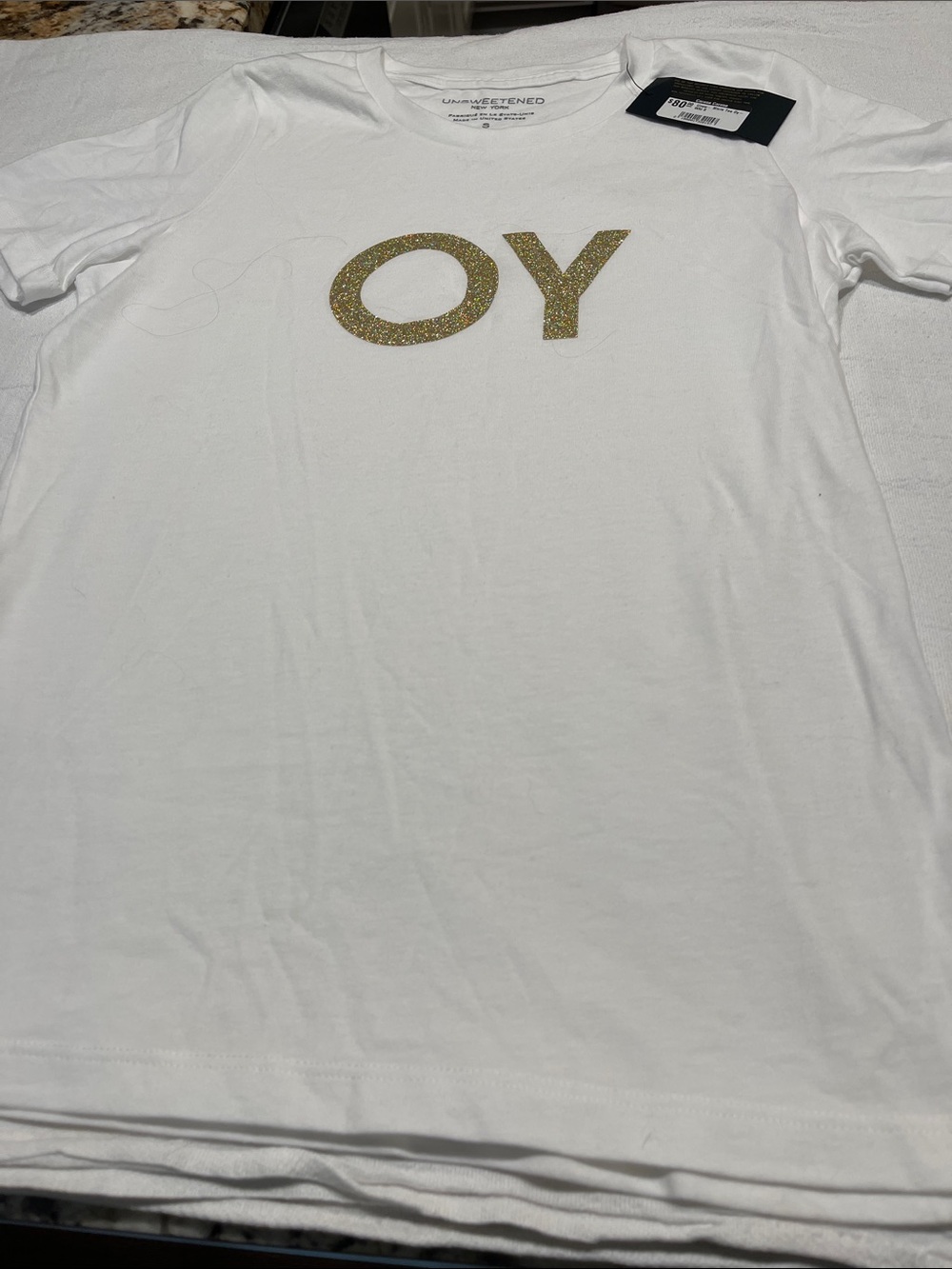 Caruso White Short-Sleeve Tee with Gold Glitter "OY"